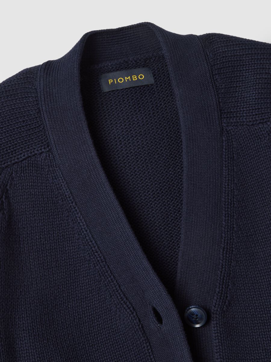 Blue cardigan in pure cotton with deep V-neck_5