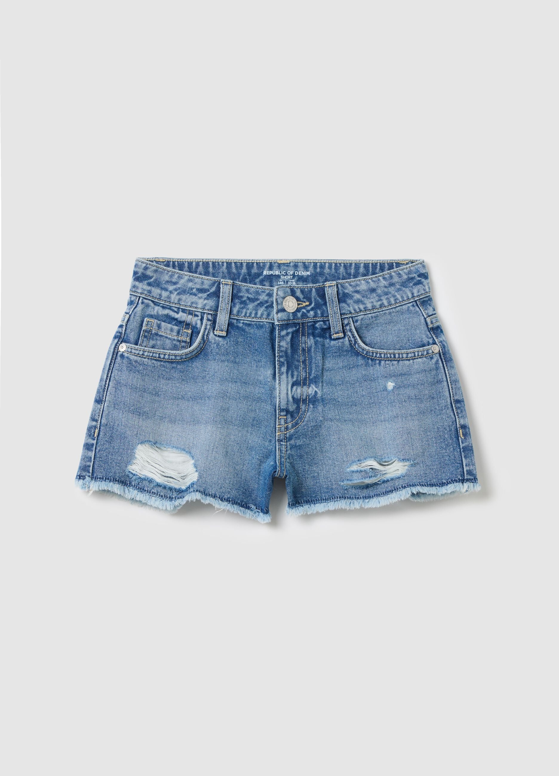 Shorts da ragazza in puro cotone denim regular fit
