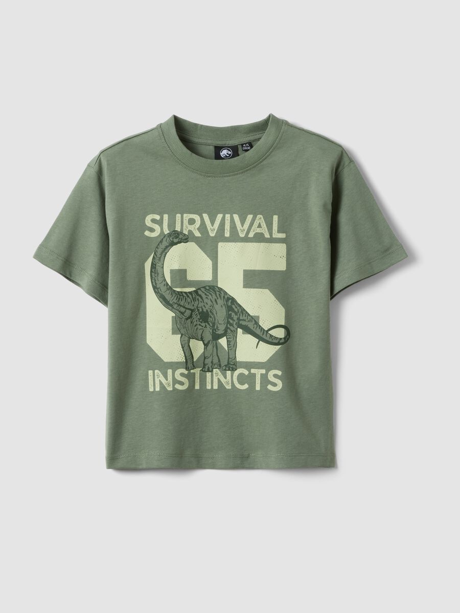 T-shirt in puro cotone verde da bambino oversize fit con stampa_0