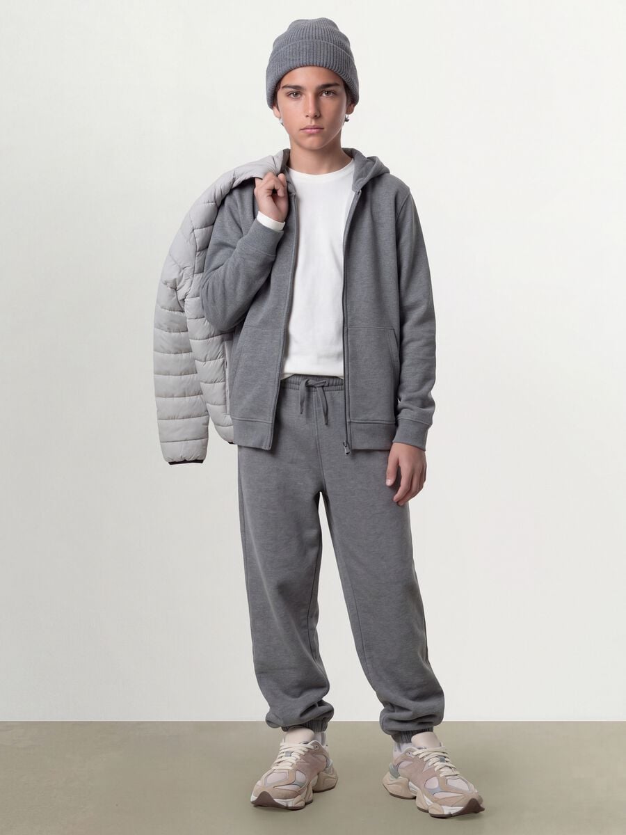 Grey marl joggers in organic cotton and viscose blend_0