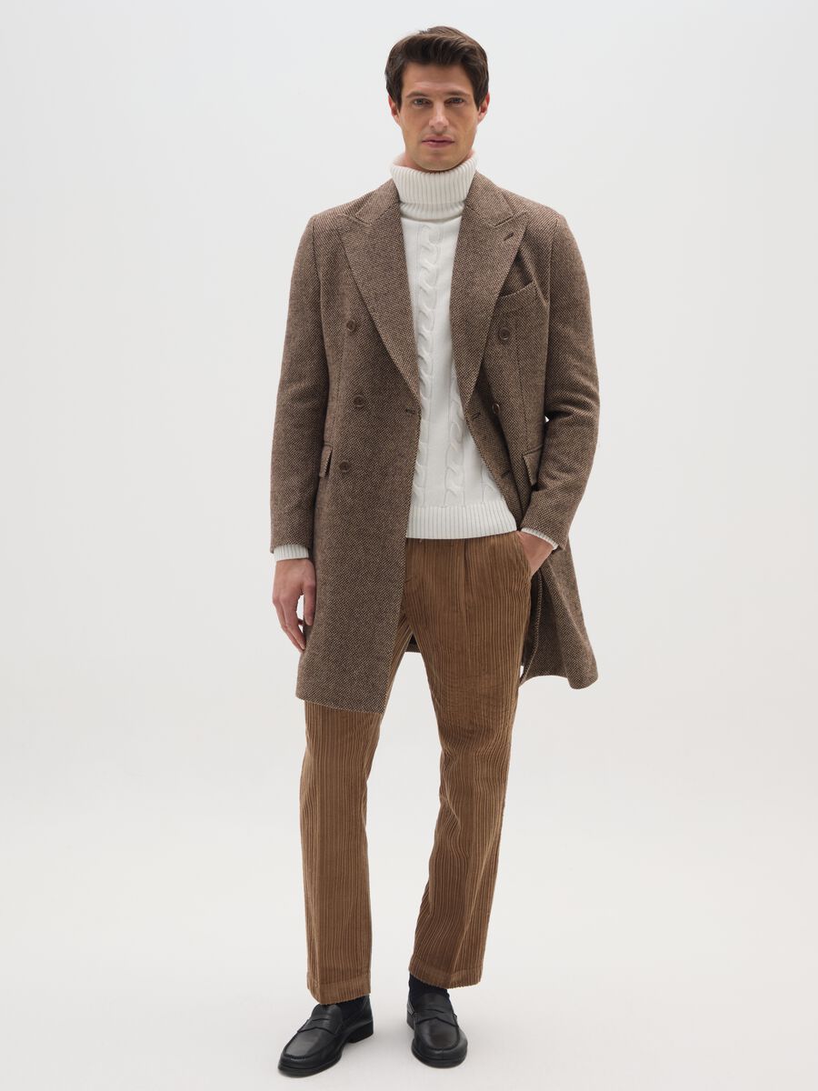 Cappotto lungo a quadri marrone regular fit_1