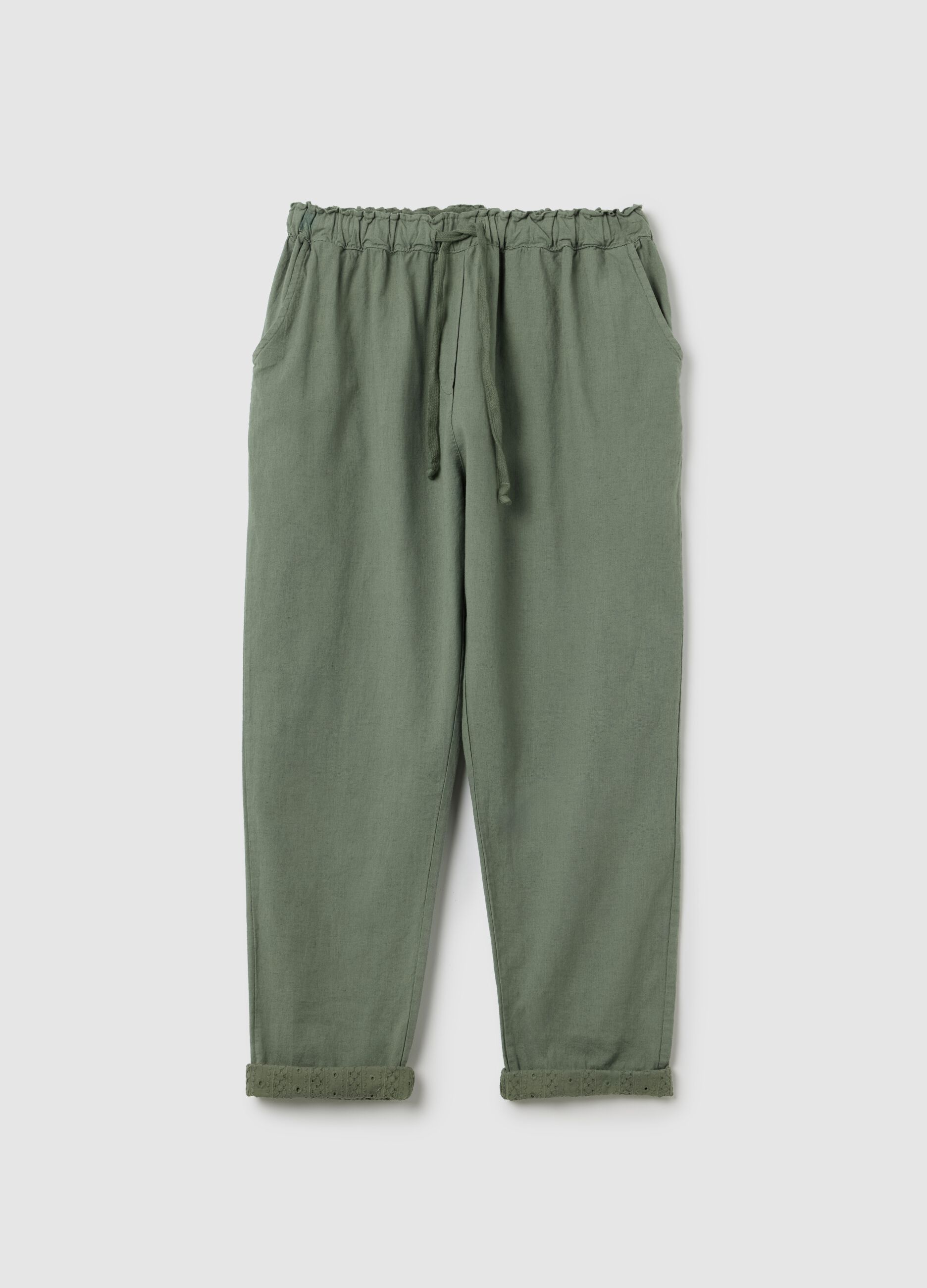 Green Linen and Cotton Hybrid Trousers