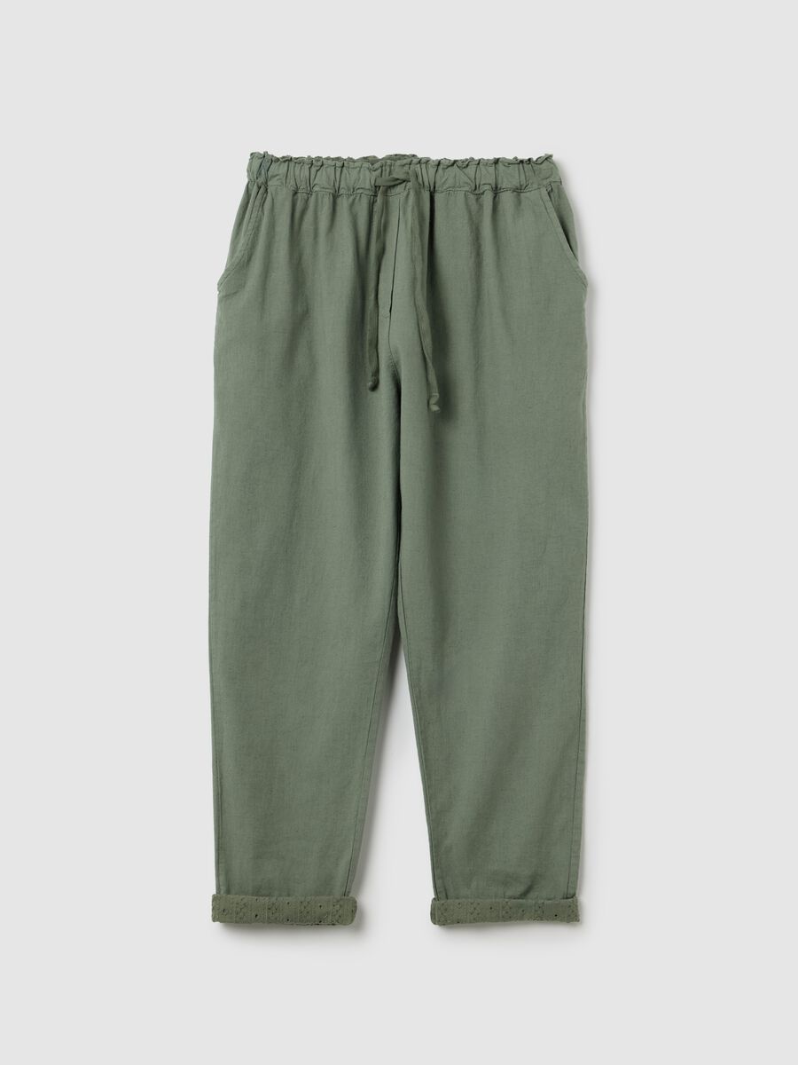 Green Linen and Cotton Hybrid Trousers_4