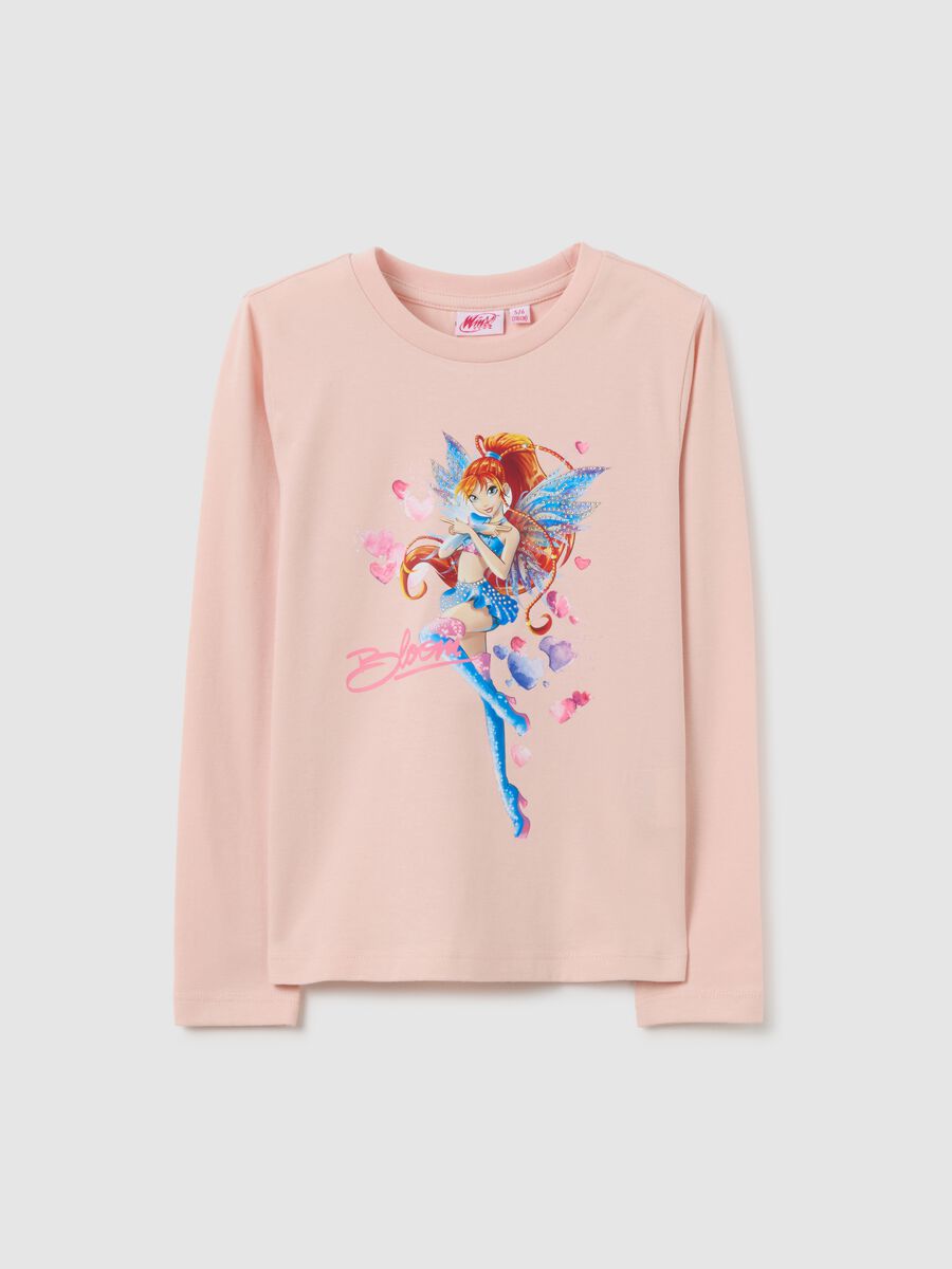 T-shirt da bambina in cotone elasticizzato rosa regular fit con stampa_0