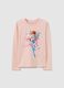 T-shirt da bambina in cotone elasticizzato rosa regular fit con stampa_0