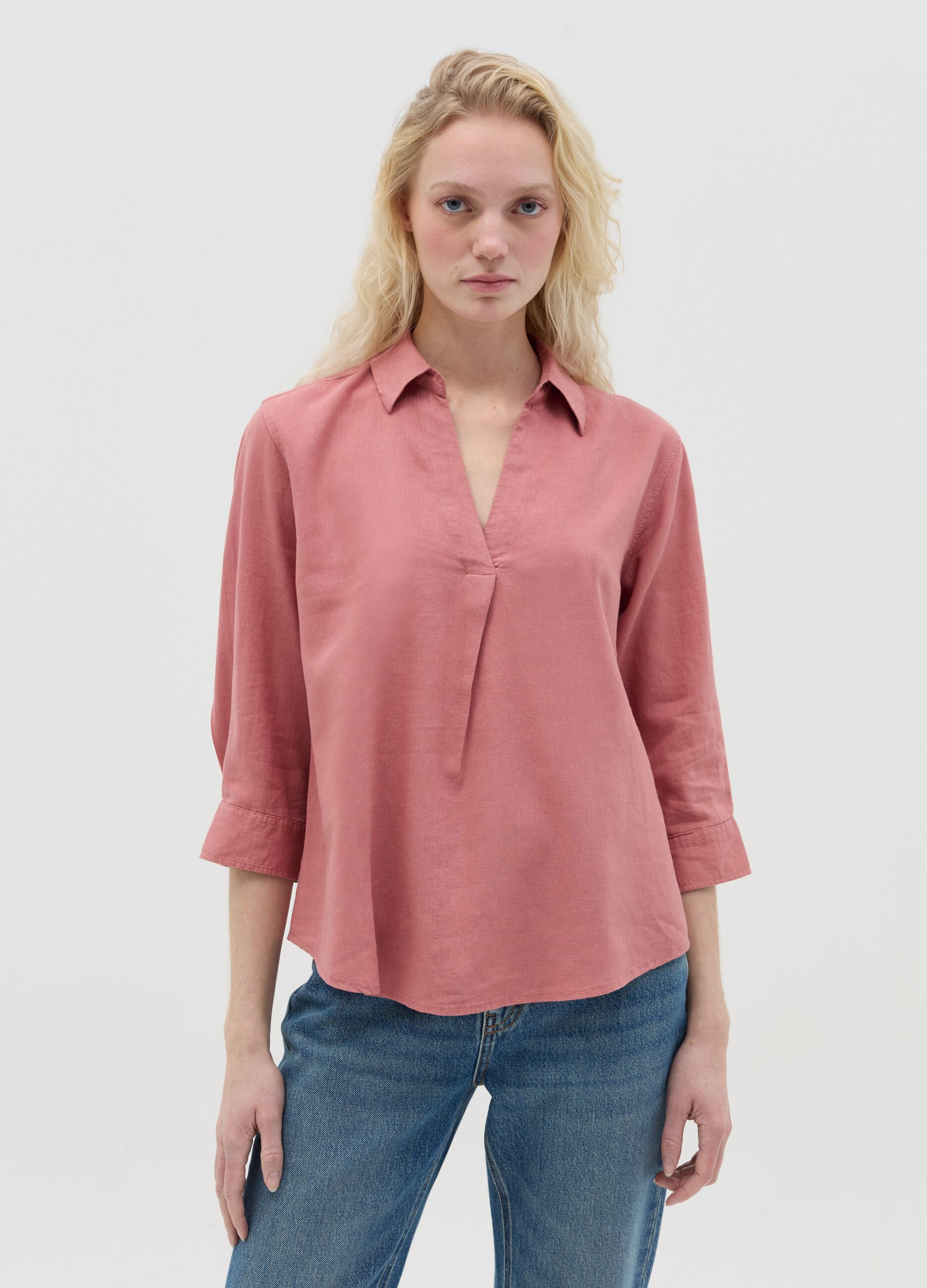 Pink shirt in linen and viscose