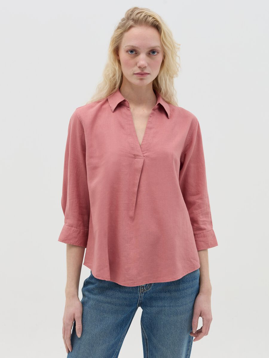 Pink shirt in linen and viscose_0