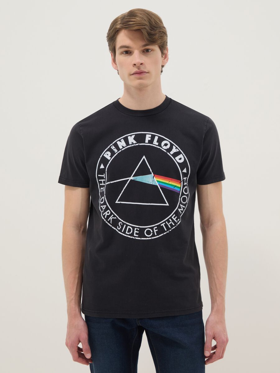 T-shirt in puro cotone nero regular fit con stampa Pink Floyd_1