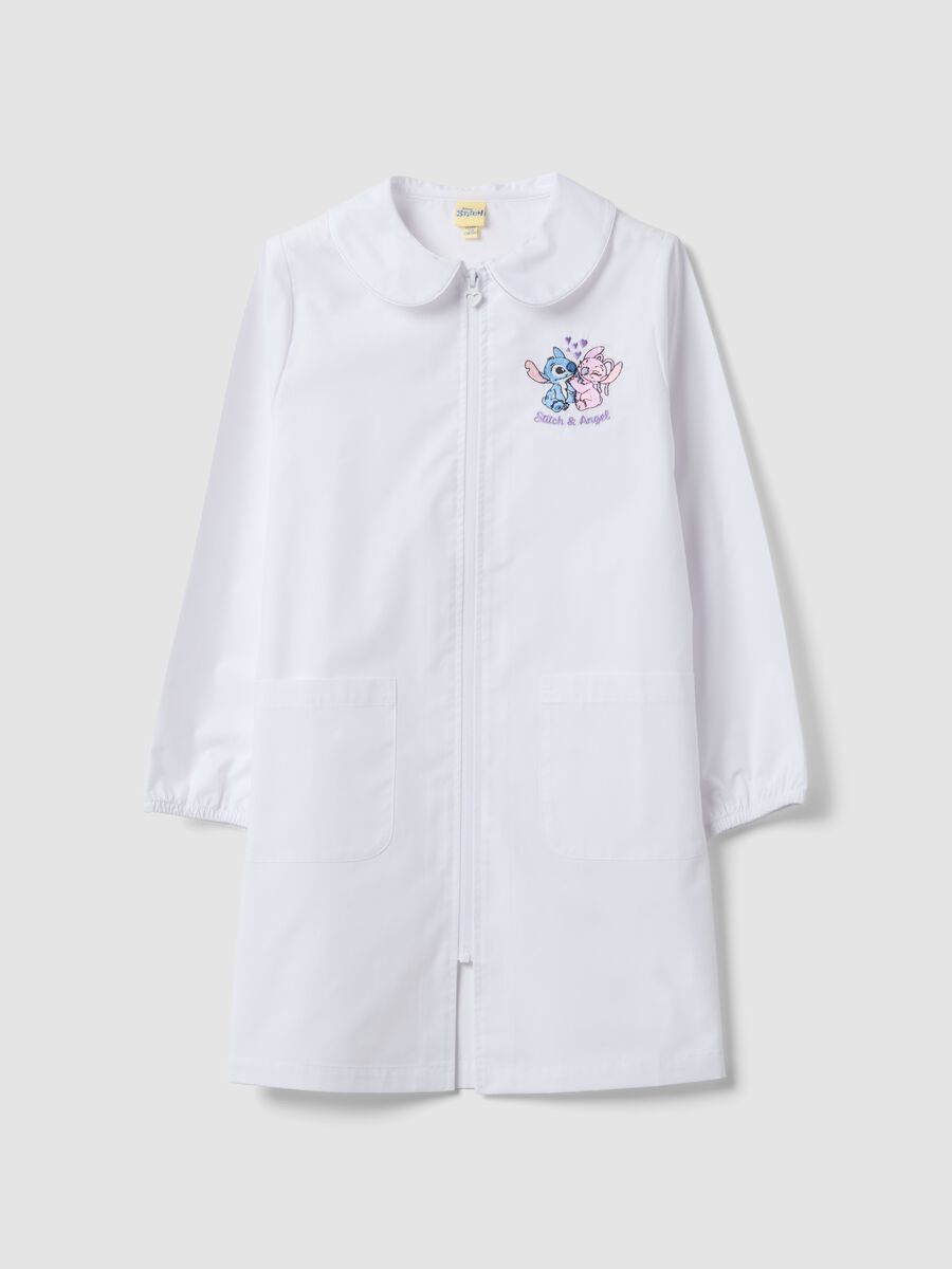 White girls&rsquo; school apron with zip and Stitch embroidery_0