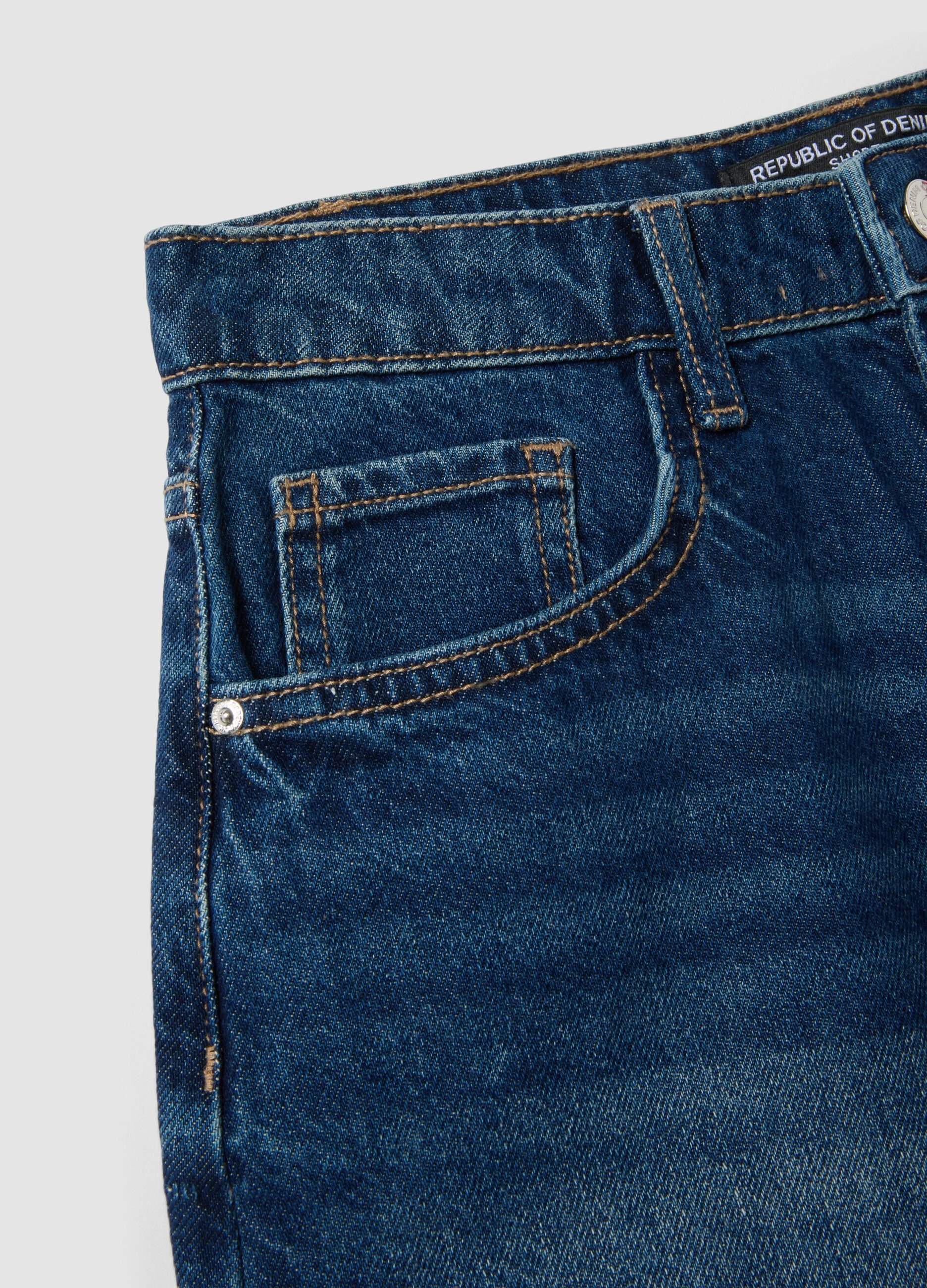 Shorts denim blu in puro cotone straight fit