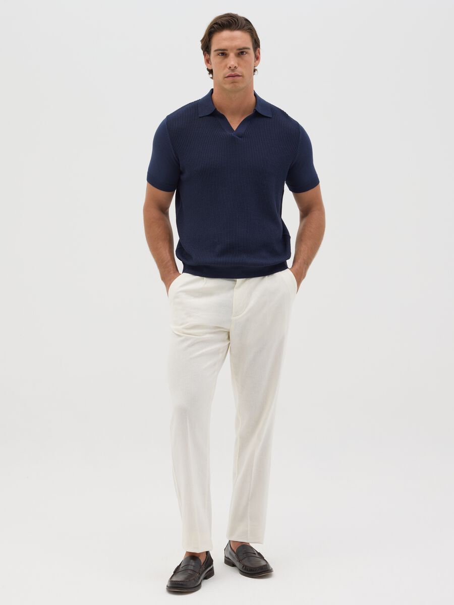 Blue polo shirt with jacquard weave_1