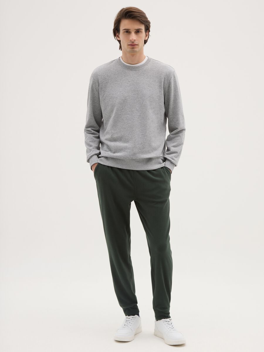 Regular Fit Green Fleece Trousers with Elastic Waist_1