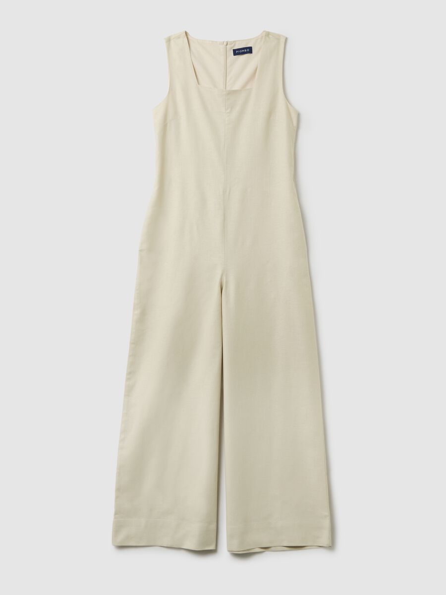 Sleeveless beige jumpsuit in cotton and linen_4