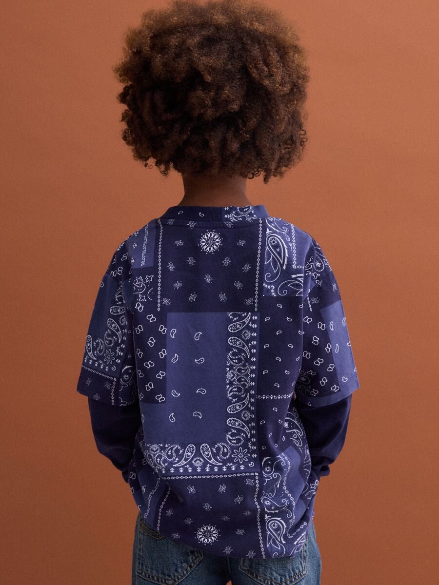 Blue pure cotton crew-neck T-shirt_2
