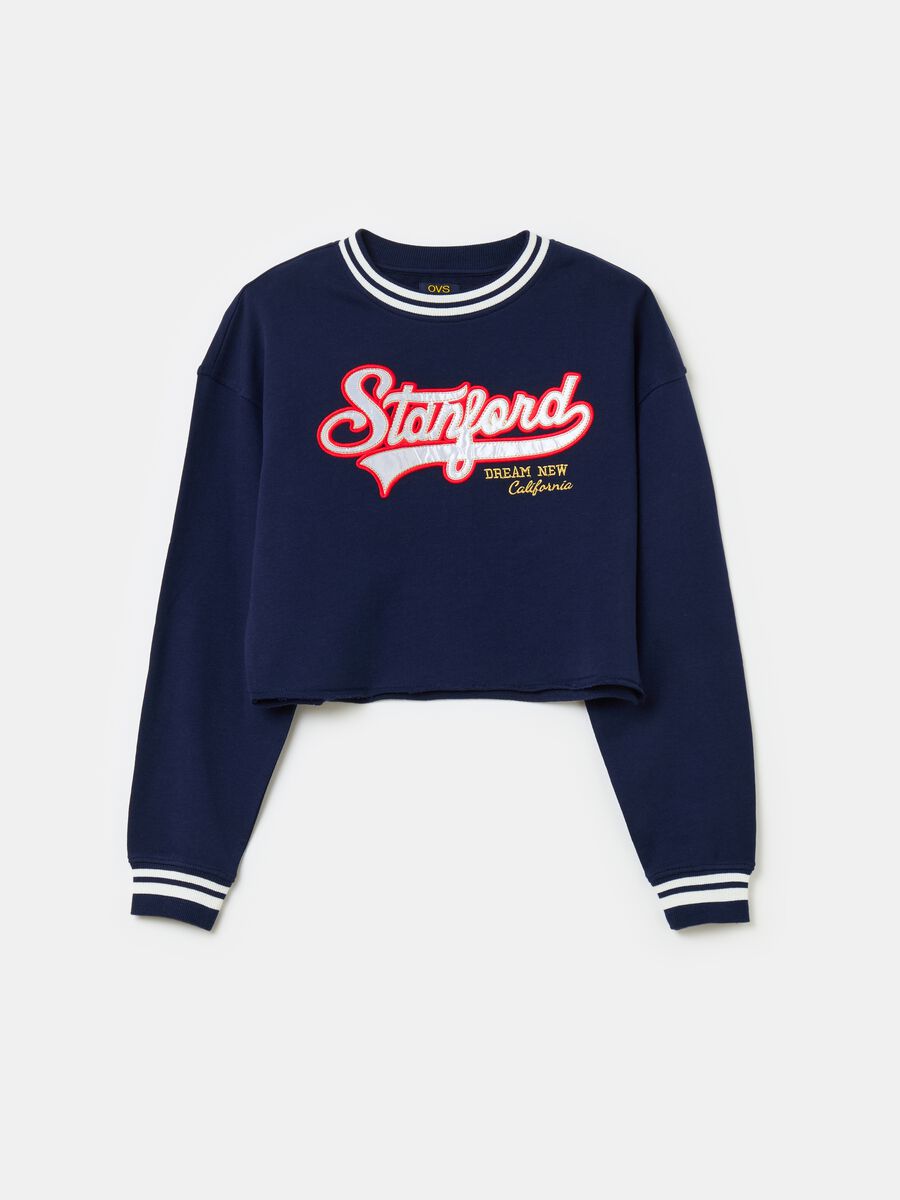 Crop sweatshirt with patch and college embroidery_0