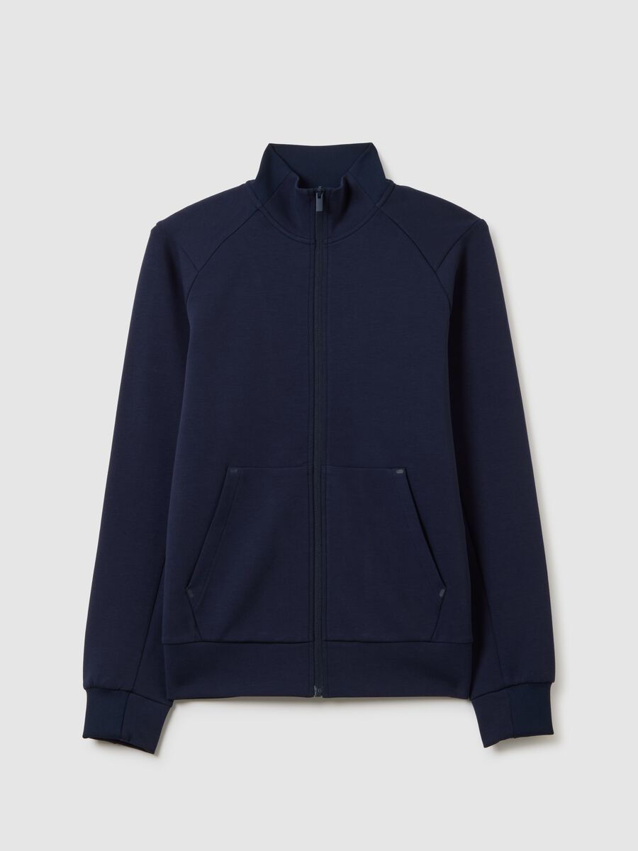 Blue cotton blend regular fit zip sweatshirt_4