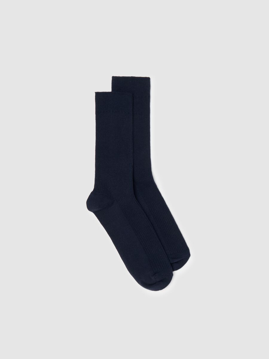 Navy stretch ribbed midi socks_0