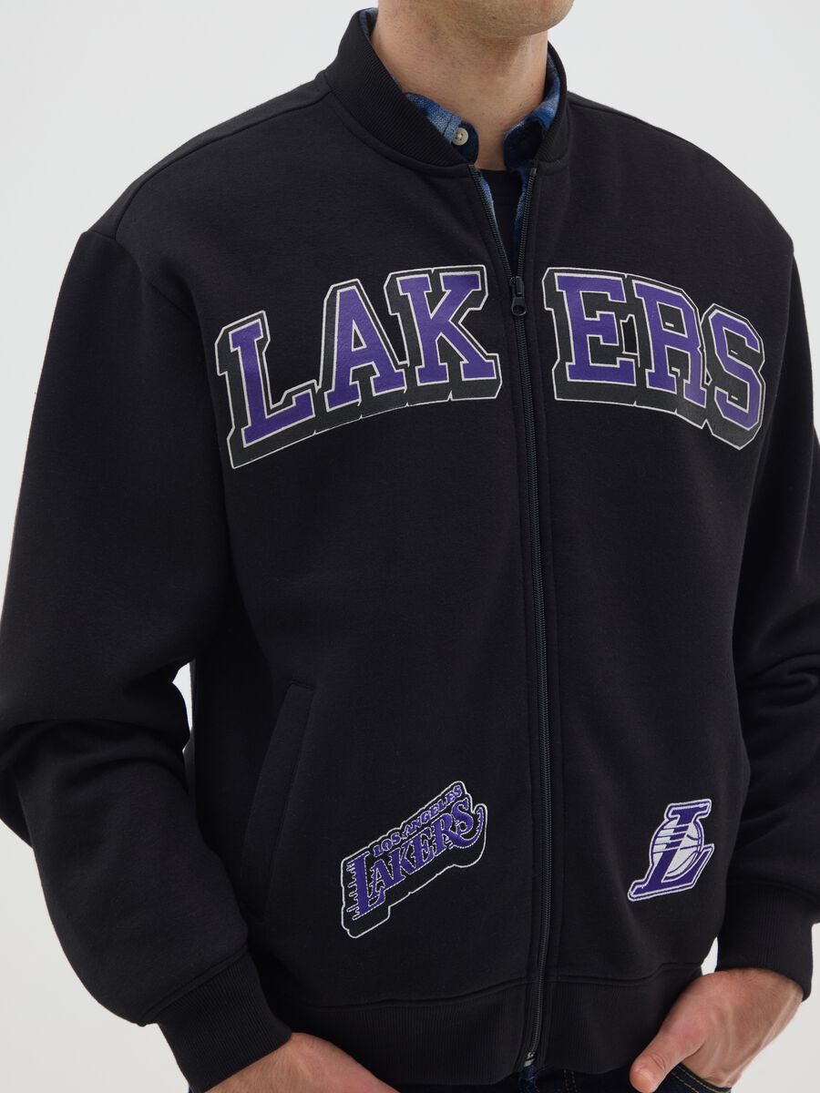 Black cotton-blend bomber jacket with Los Angeles Lakers prints_3