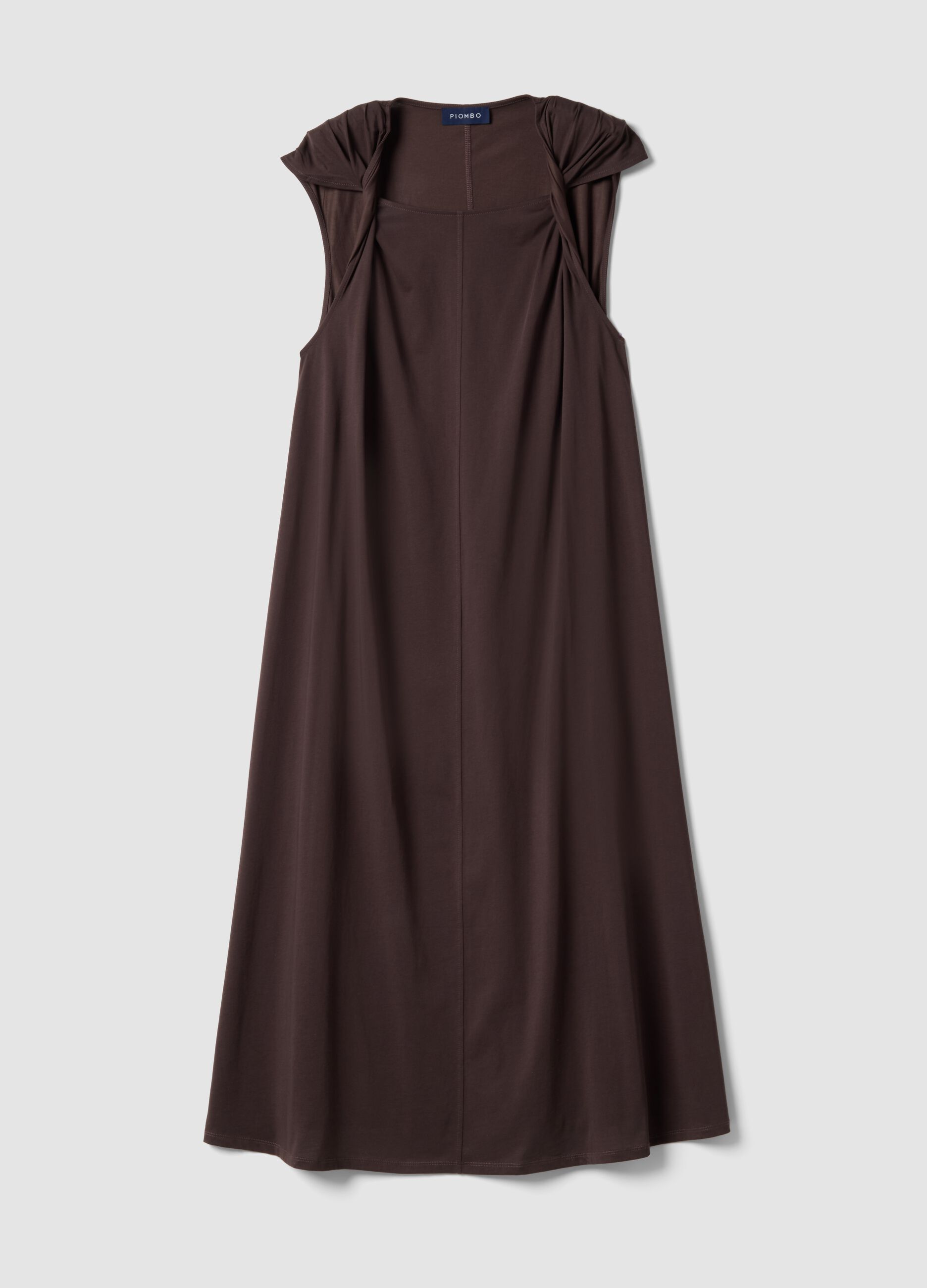Long brown cotton-blend dress, regular fit