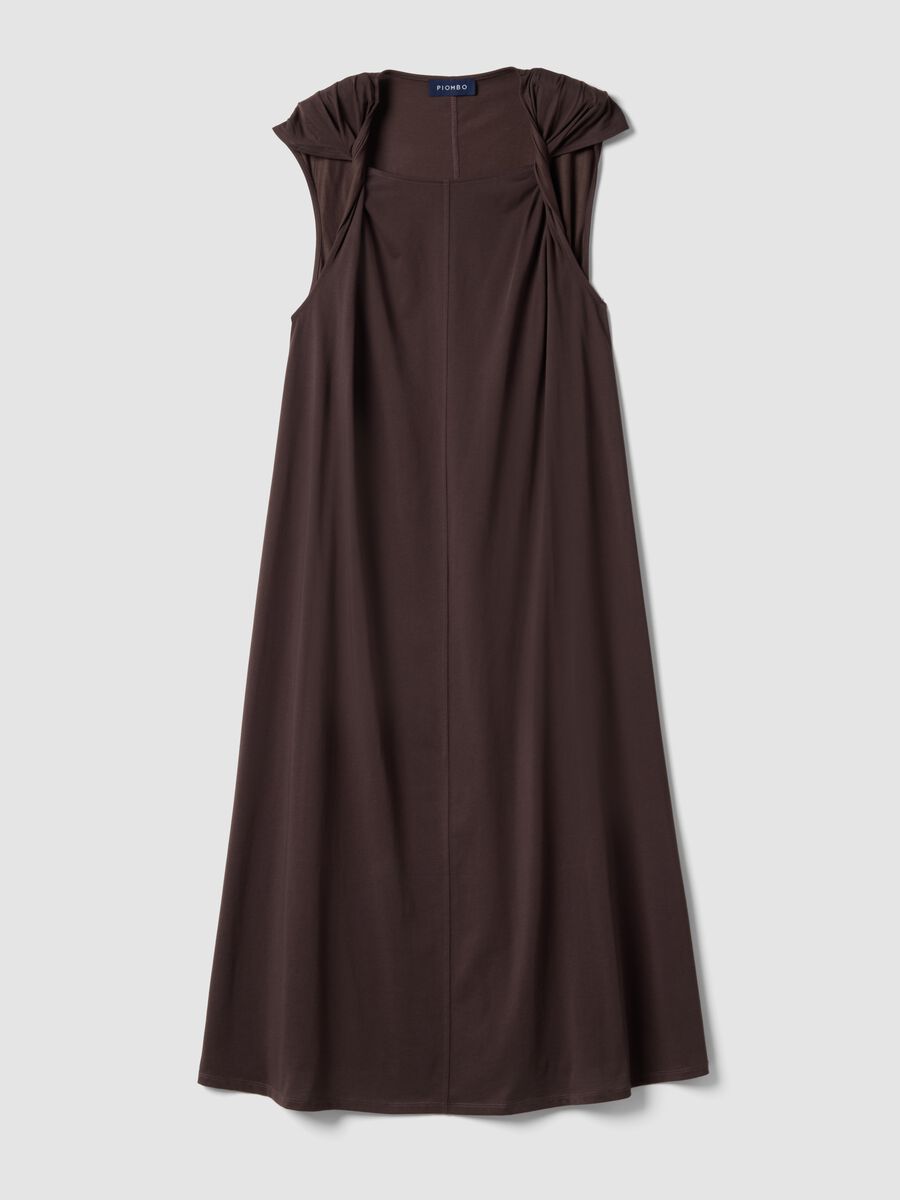Long brown cotton-blend dress, regular fit_0