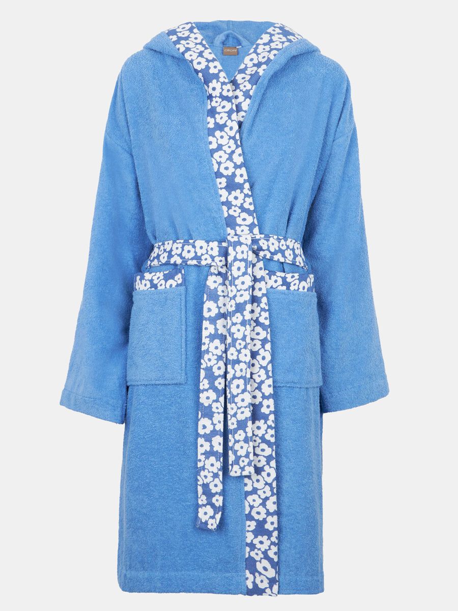 Cotton bathrobe with floral inserts_0