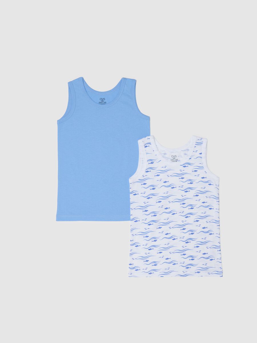 Two-pack white and light blue racerback vests in organic cotton_0