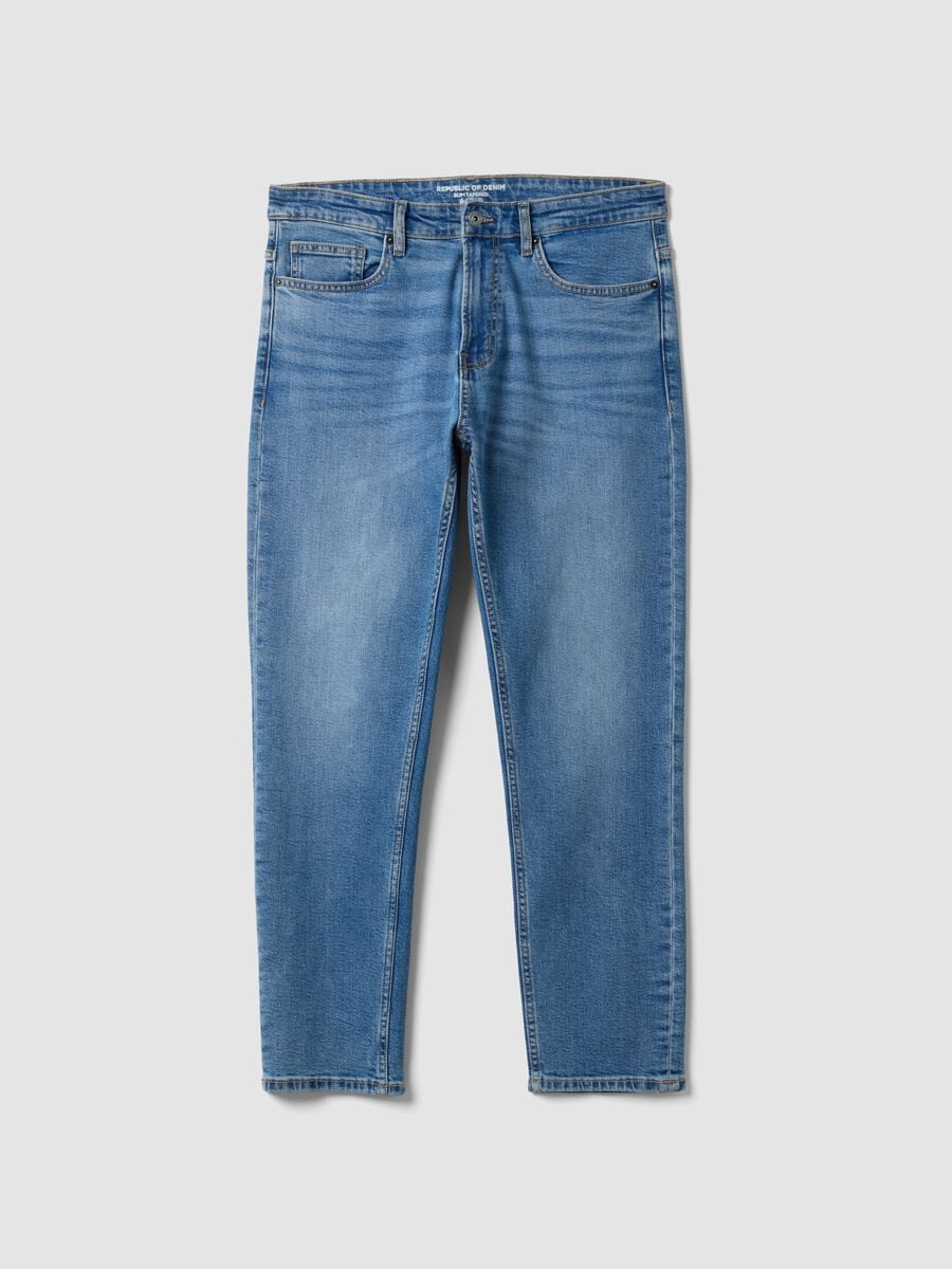 Blue slim-fit stretch cotton jeans_4