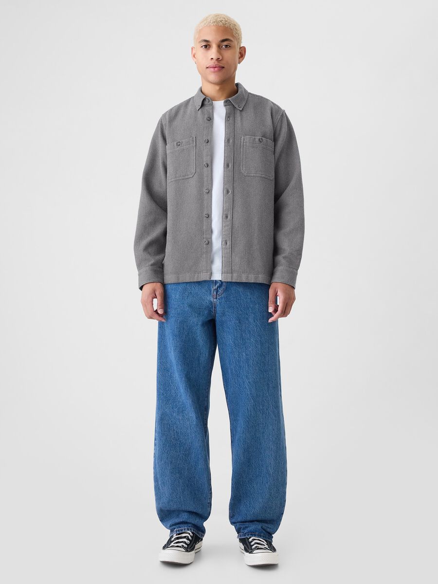 Button-down shirt with waffle weave_1