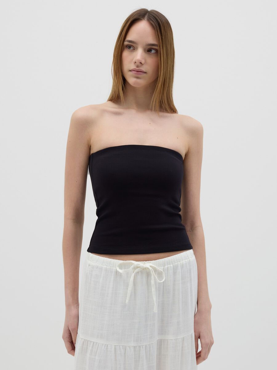 Women’s black fitted vest top in stretch cotton_0