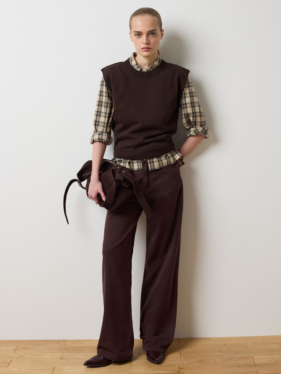 Brown wide leg jeans in pure cotton_0