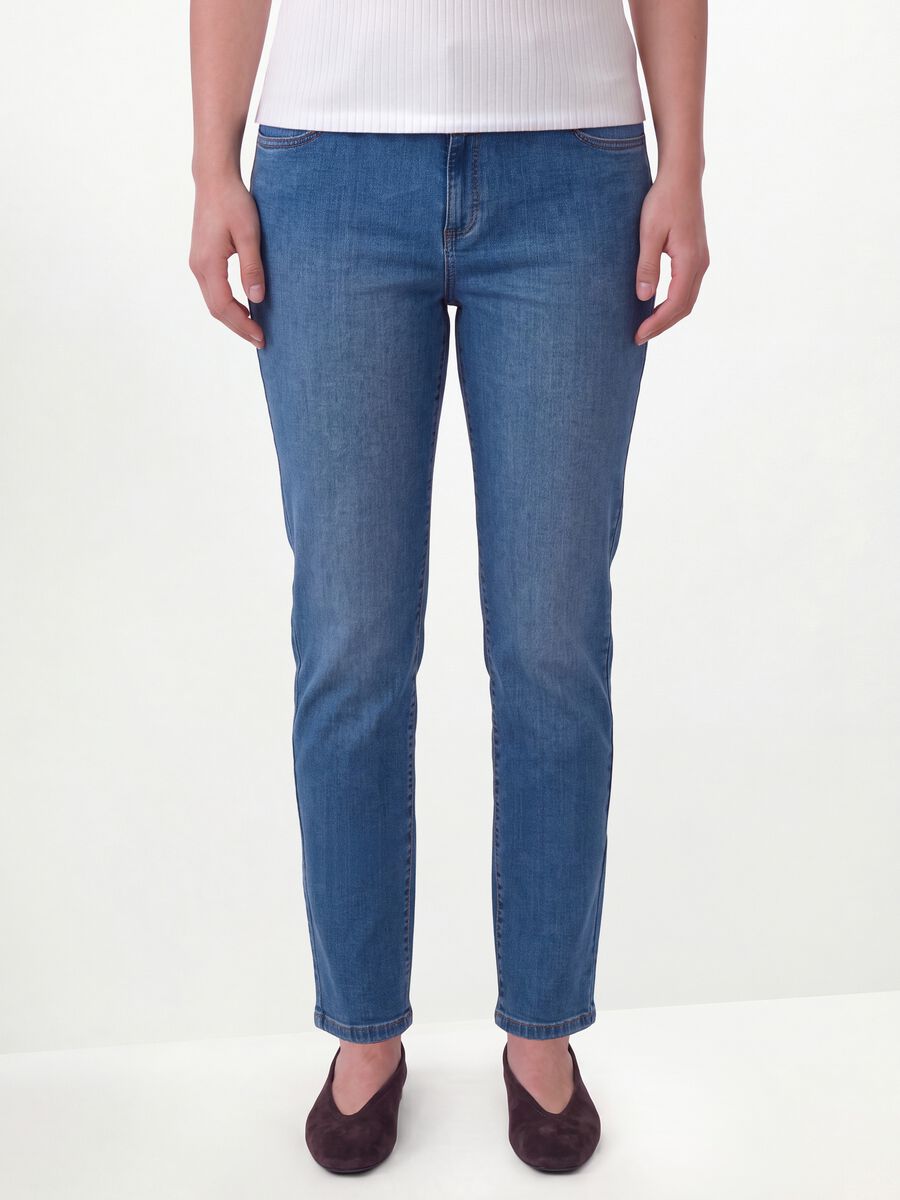 Jeans denim blu in cotone elasticizzato slim fit_1