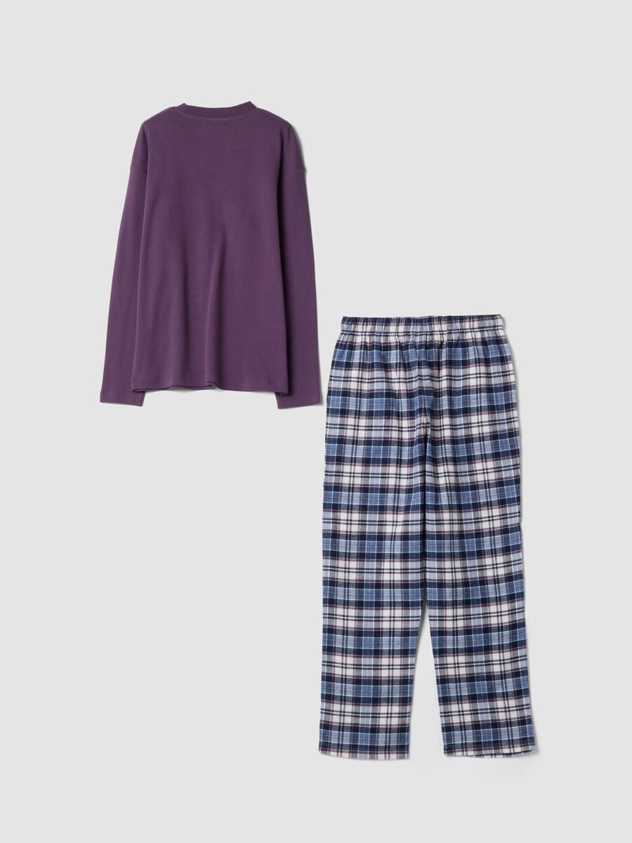 Blue and purple organic cotton pyjamas with crew neck_1