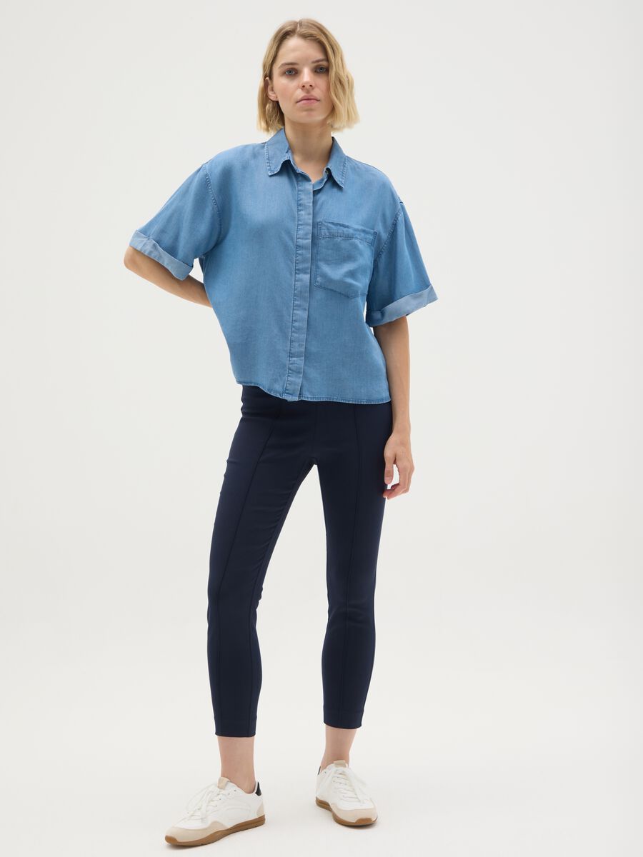Women's blue viscose blend regular fit trousers_0