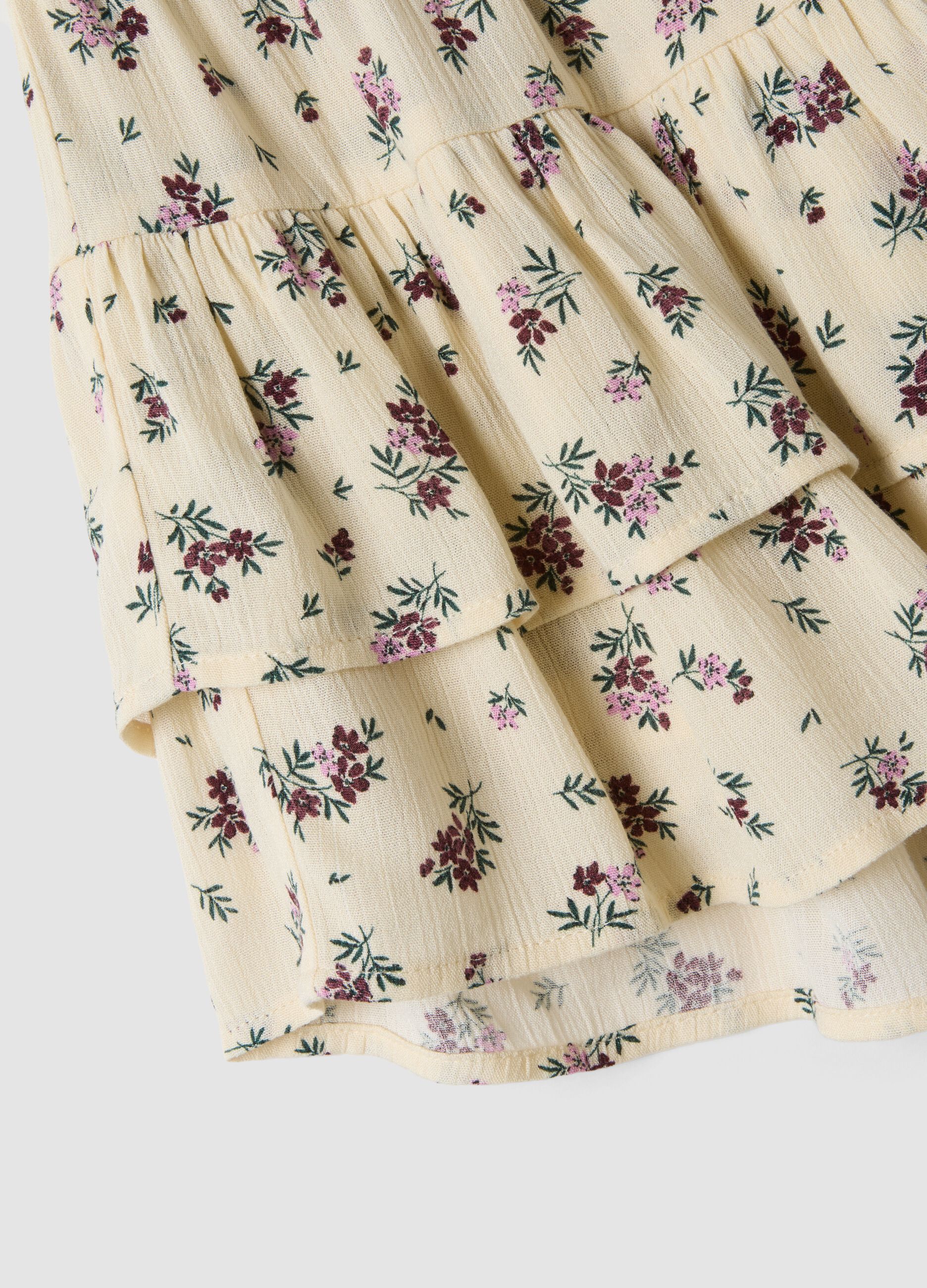 White pure-viscose mini skirt with ruffles