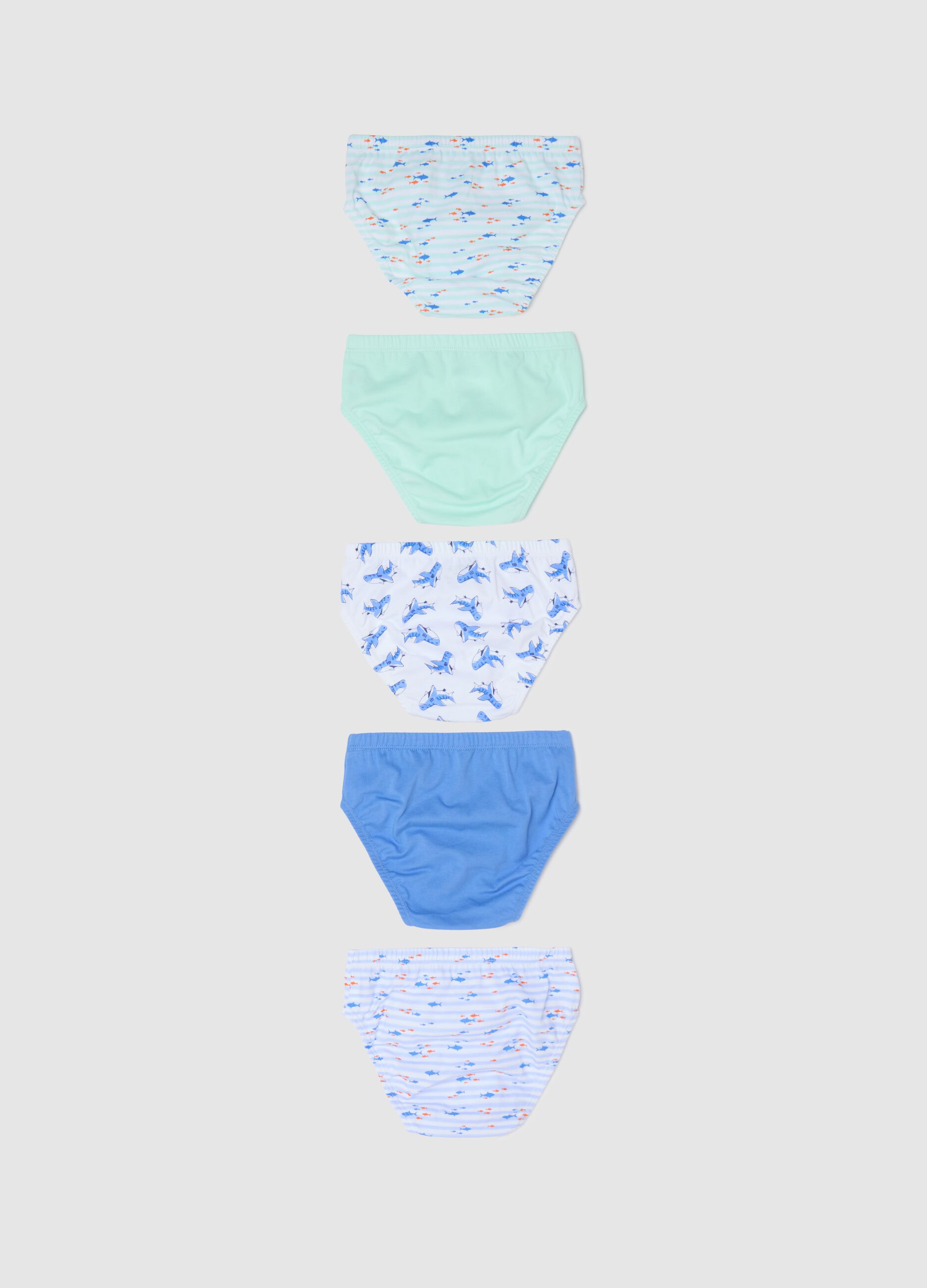 Multipack cinque slip in cotone con stampa 