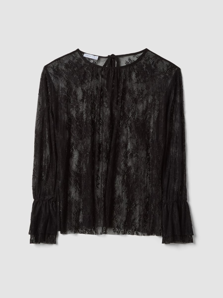 Black stretch blouse with sheer lace, regular fit_0