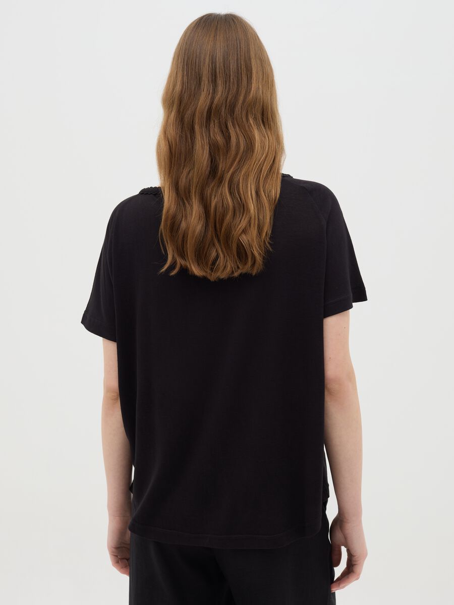 Black V-neck Woven Ovs T-shirt_3