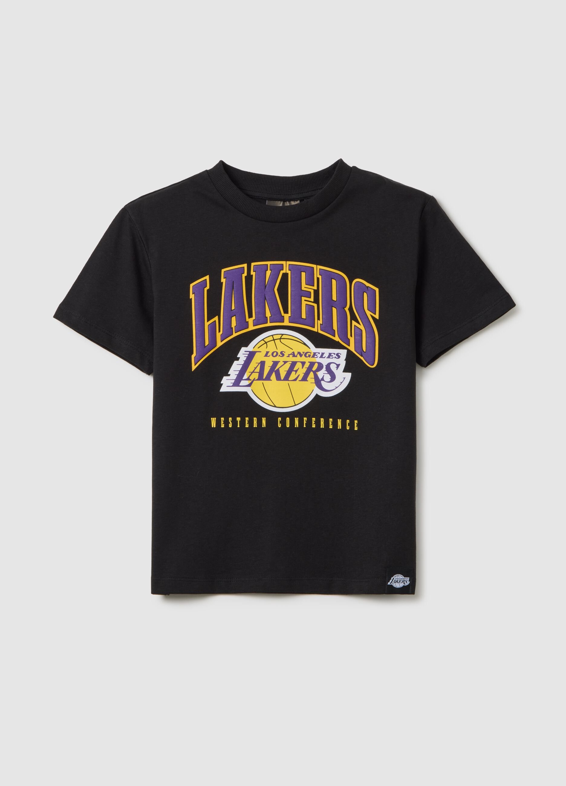 Black pure cotton regular fit kids' T-shirt with Los Angeles Lakers logo