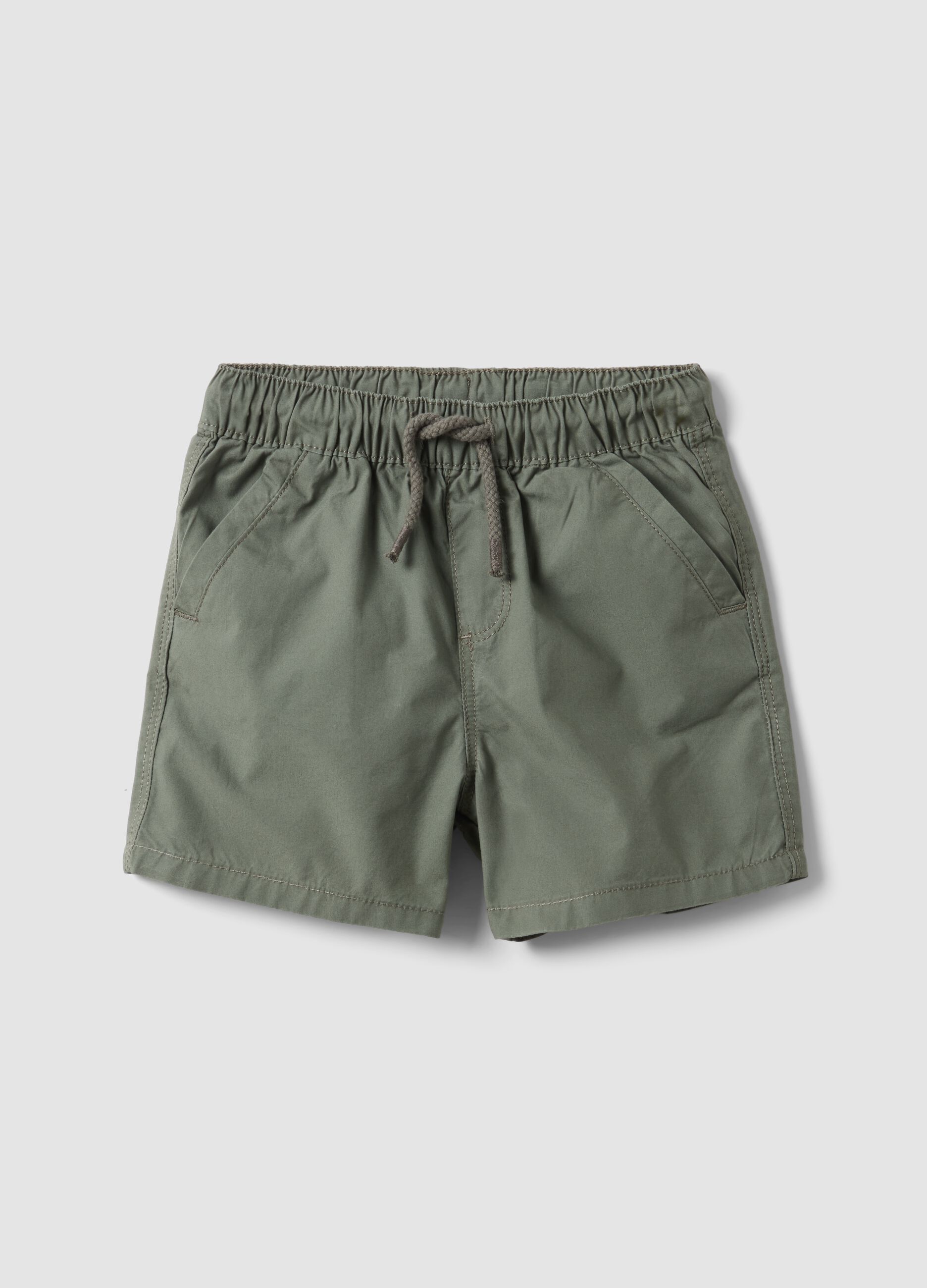 Green pure cotton boys&rsquo; shorts, regular fit with drawstring