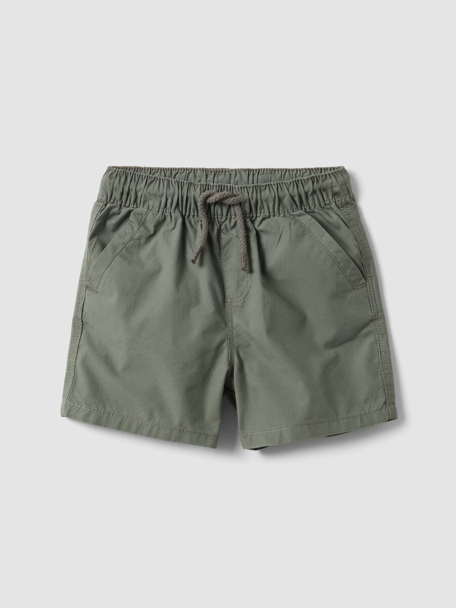 Shorts in puro cotone verde da bimbo regular fit con coulisse_0