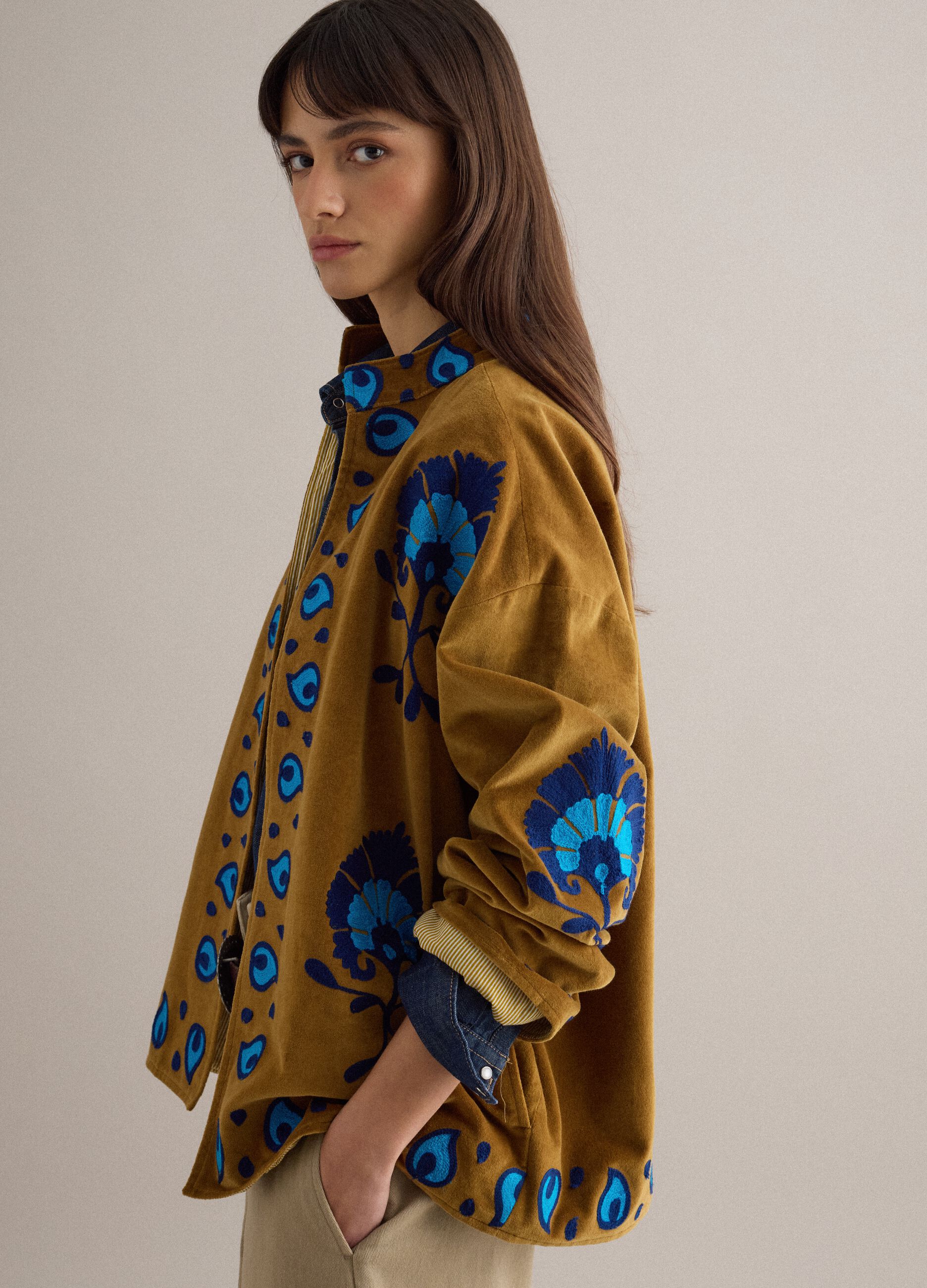 Oversized multicolour pure cotton kimono with embroidery