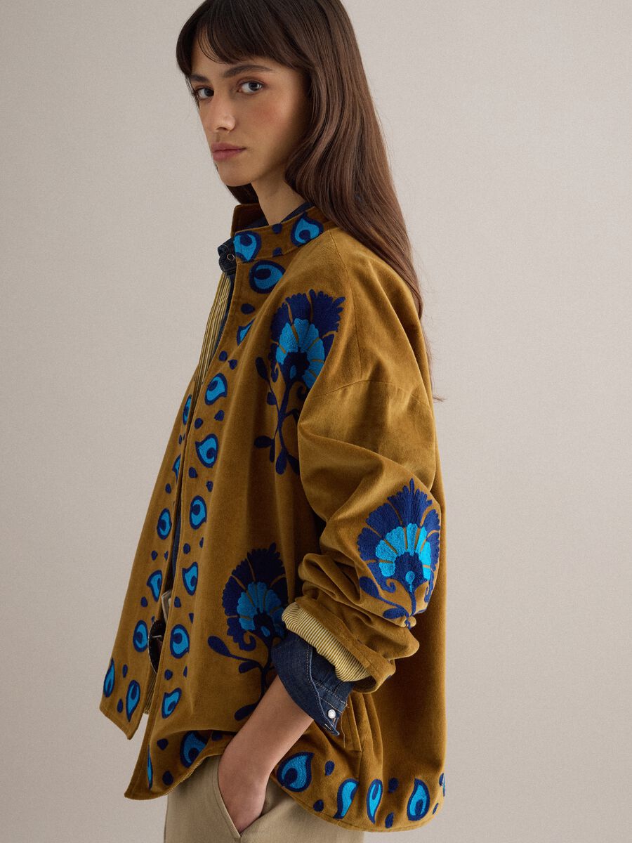 Oversized multicolour pure cotton kimono with embroidery_0