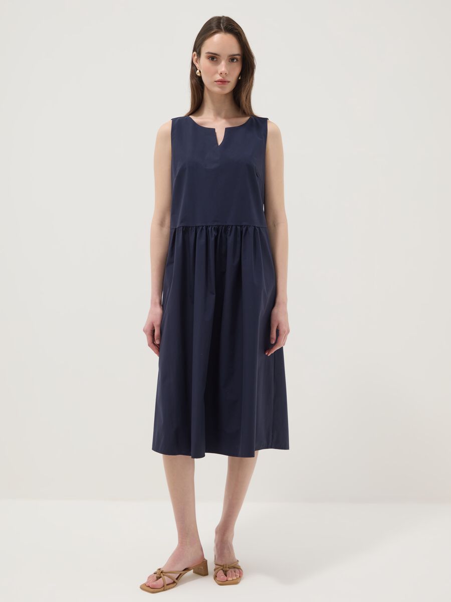 Abito midi blu in puro cotone over fit_2