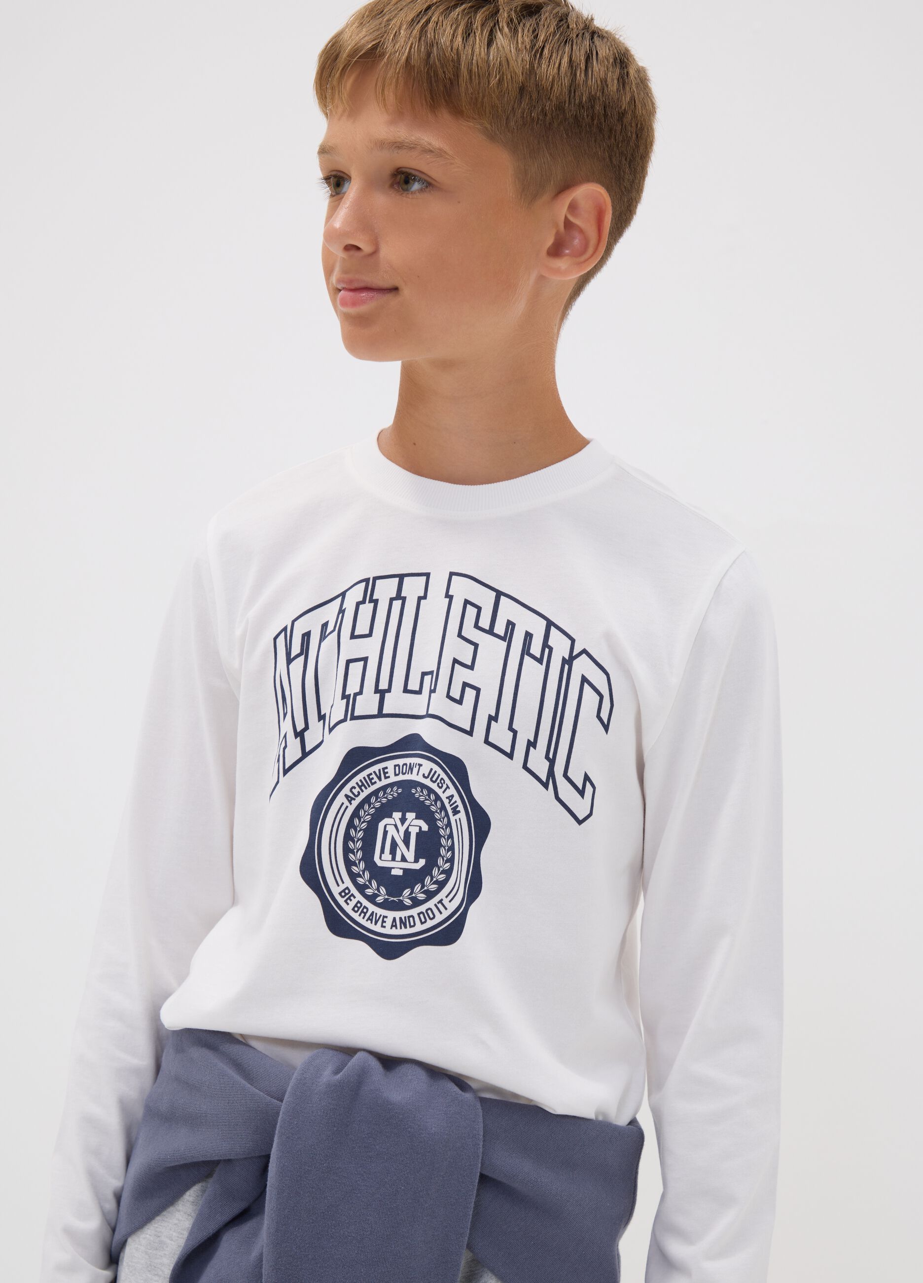 White organic cotton graphic-print T-shirt for boys
