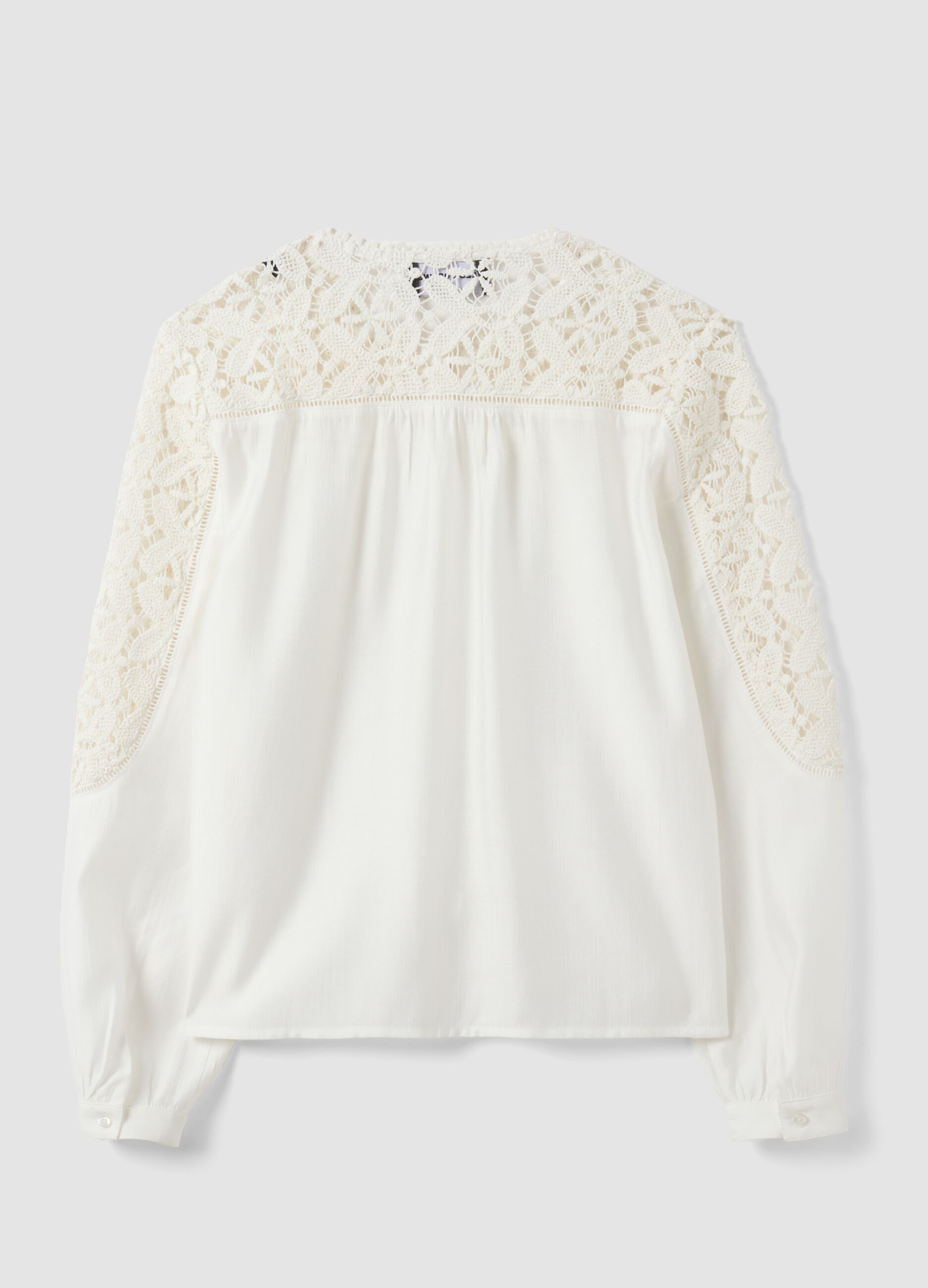 White regular-fit viscose-blend shirt with lace inserts