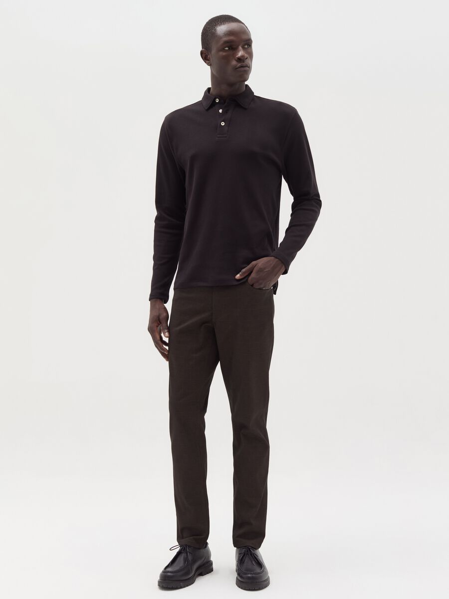 Cotton long-sleeved polo shirt_1