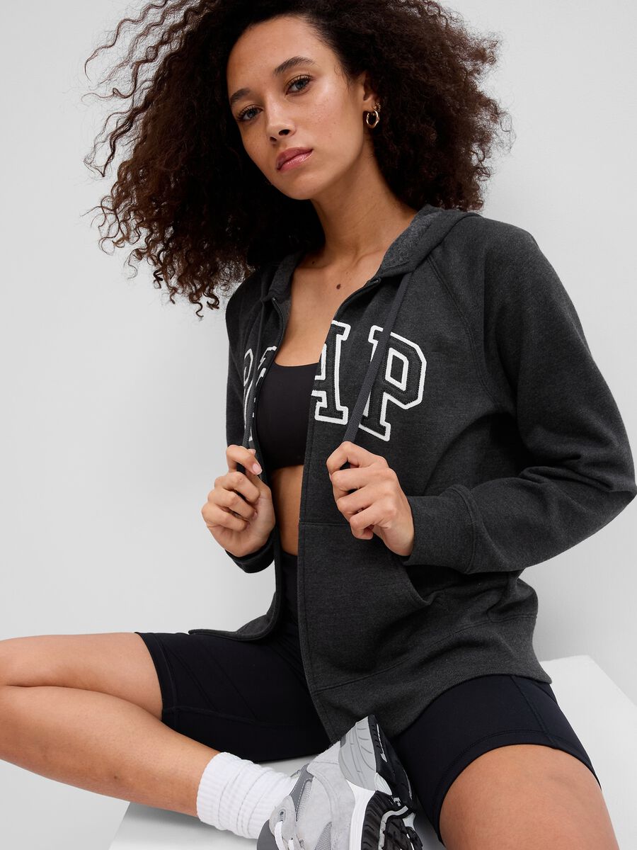 Full-zip sweatshirt with hood and logo embroidery_0