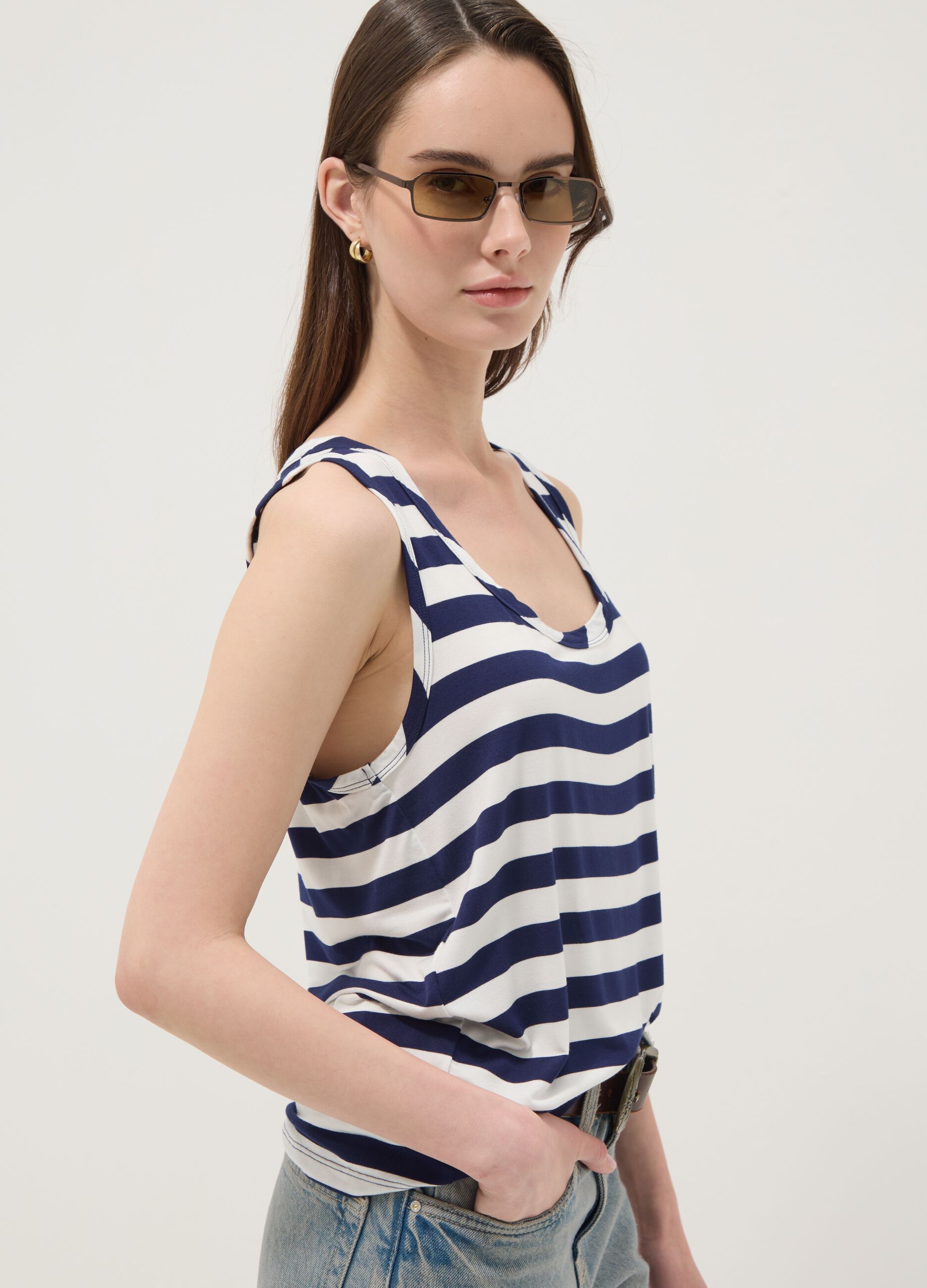 Multicolour striped regular-fit stretch viscose tank top