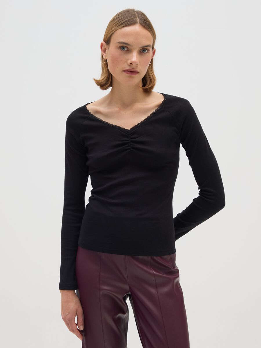 Maglia in puro cotone nero regular fit_0