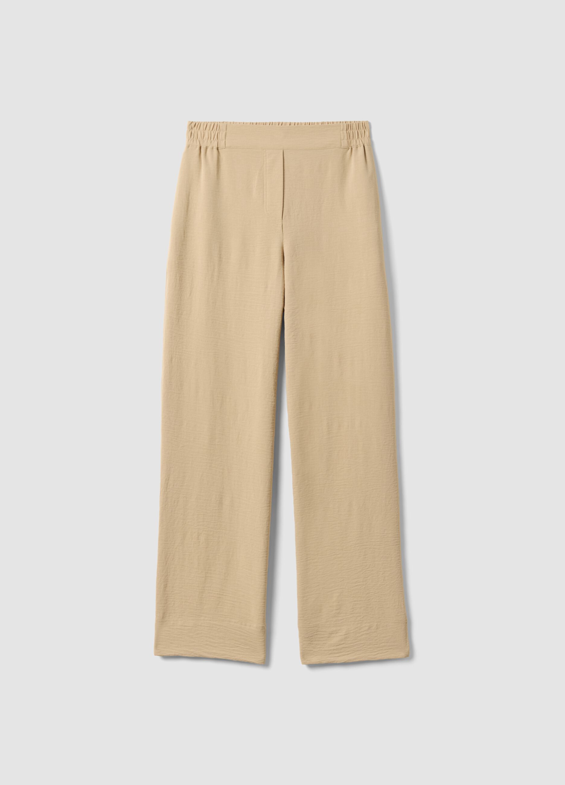 Beige wide-leg trousers with elasticated waist